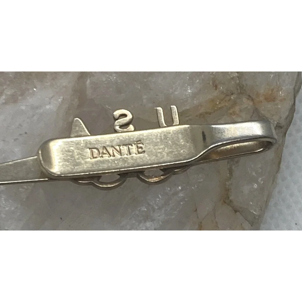 Vintage Dante USA Olympics Tie‎ Bar Gold Tone Metal Retro Minimalist Mens